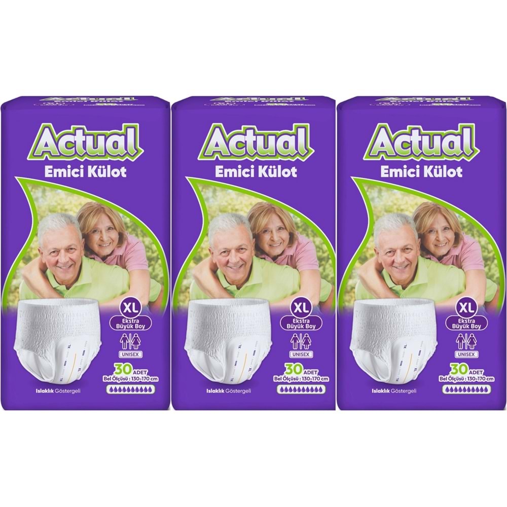 Actual Emici Külot Yetişkin Bezi XL - Extra Large - Ekstra Büyük (Islaklık Göstergeli) 90 Adet