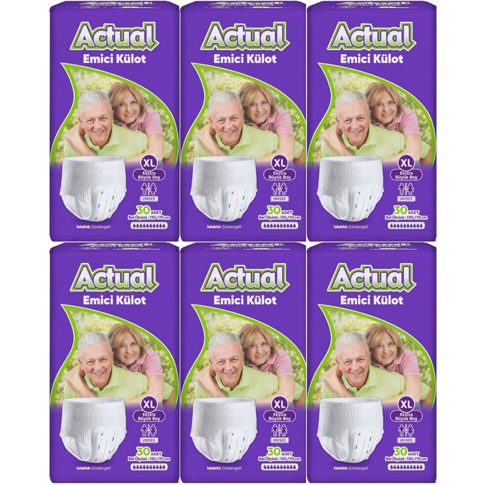 Actual Emici Külot Yetişkin Bezi XL - Extra Large - Ekstra Büyük (Islaklık Göstergeli) 180 Adet
