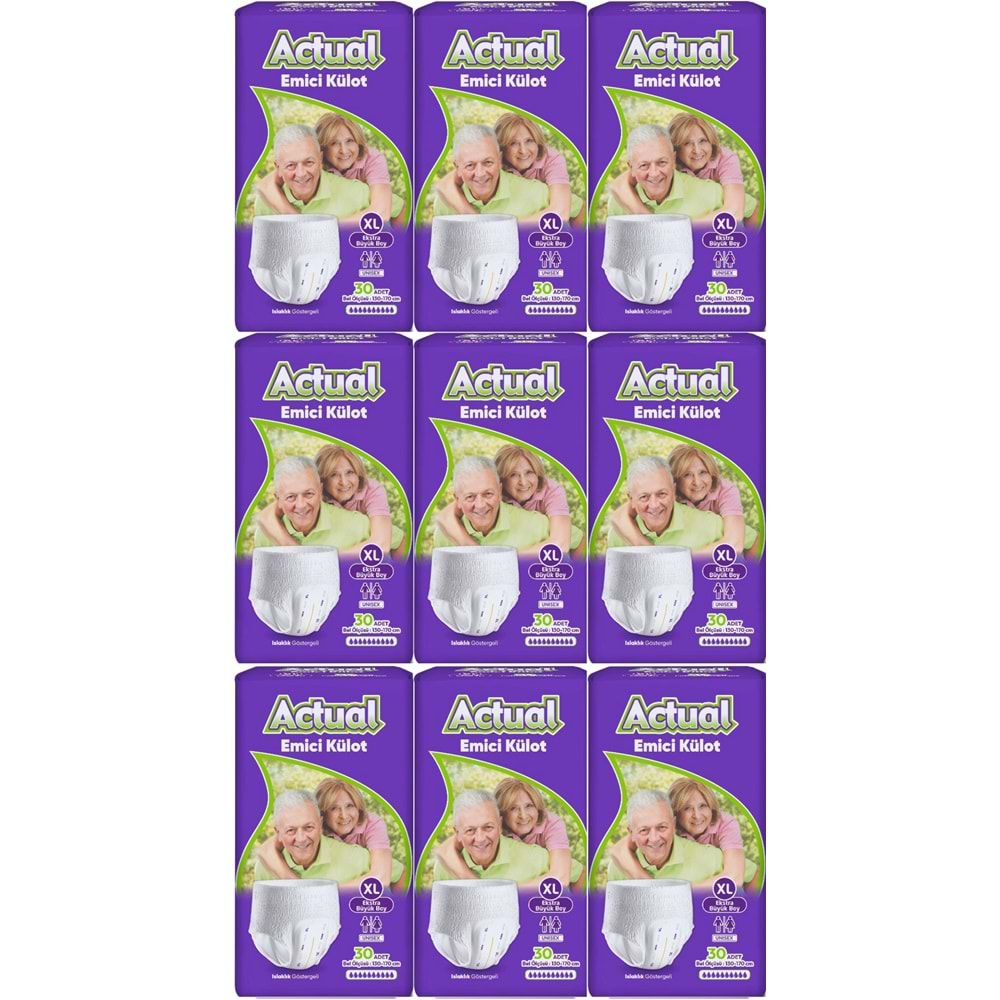 Actual Emici Külot Yetişkin Bezi XL - Extra Large - Ekstra Büyük (Islaklık Göstergeli) 270 Adet