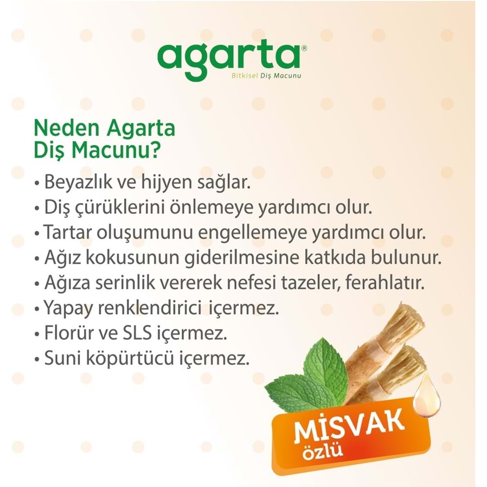 Agarta Doğal Diş Macunu 100ML Misvak özlü (4 Lü Set)