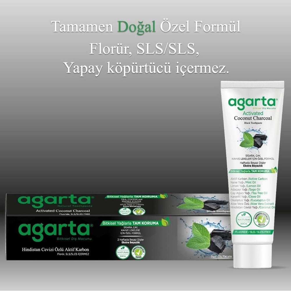 Agarta Doğal Diş Macunu 100ML Aktif Karbonlu (3 Lü Set)