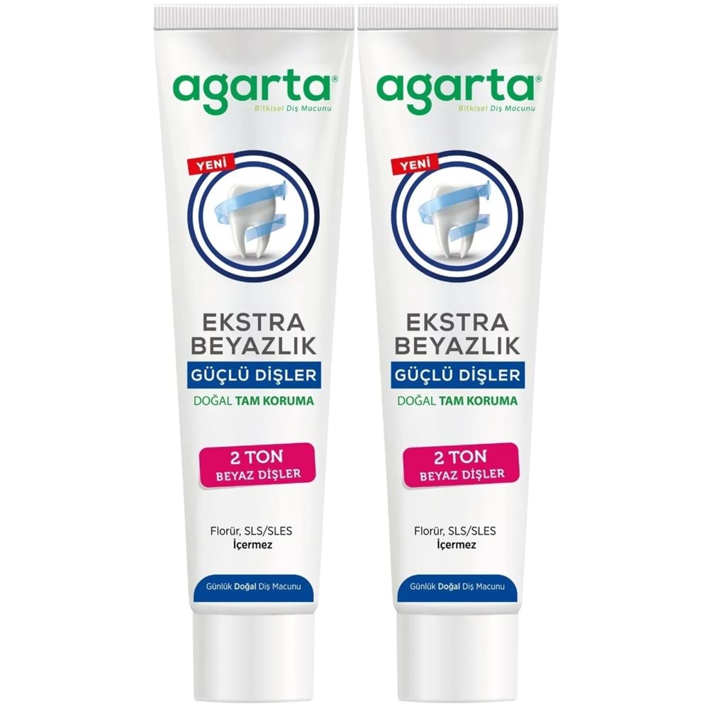 Agarta Doğal Tam koruma Diş Macunu 75 ML Ekstra Beyazlık Güçlü Dişler (Leke Önleyici) (2 Li Set)