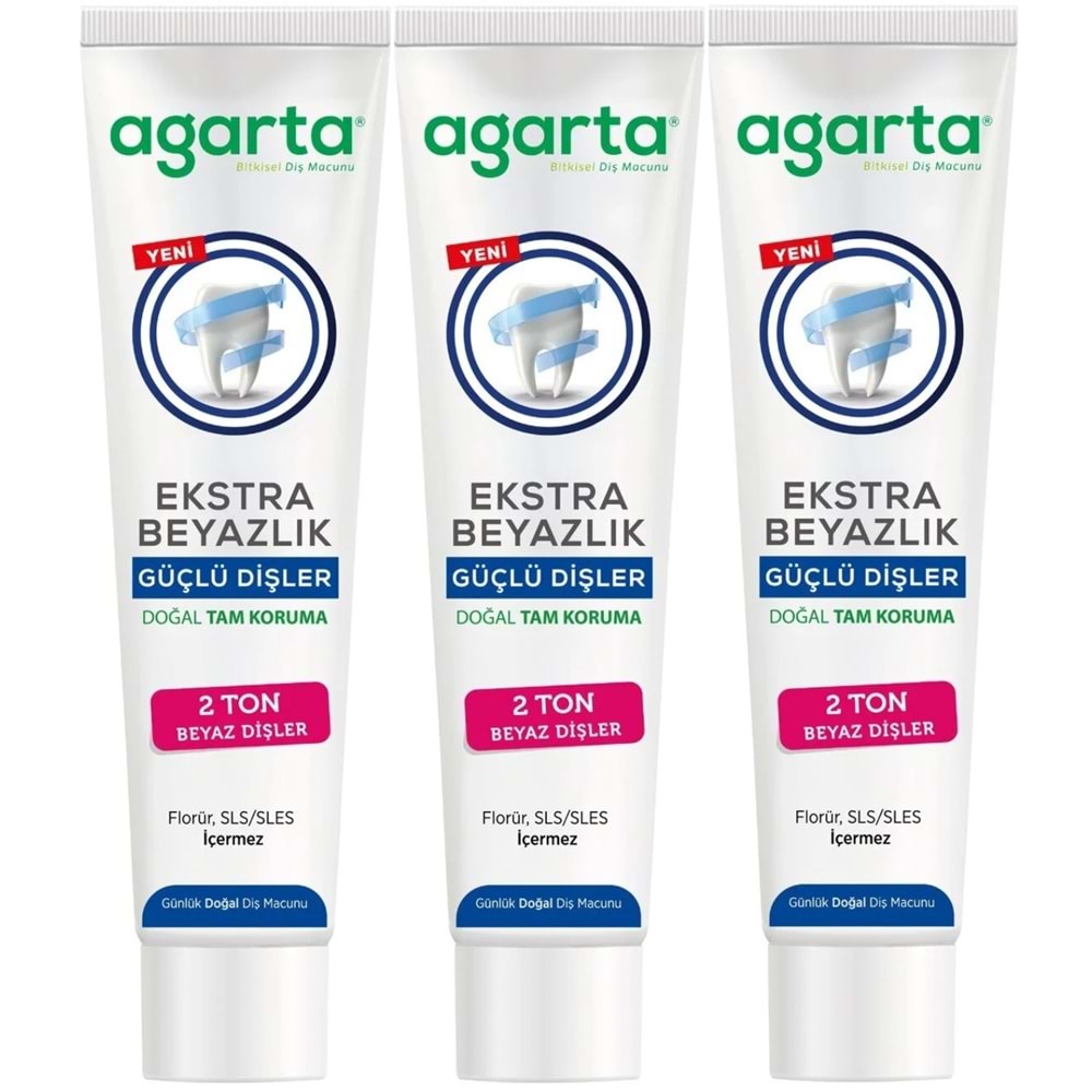 Agarta Doğal Tam koruma Diş Macunu 75 ML Ekstra Beyazlık Güçlü Dişler (Leke Önleyici) (3 Lü Set)