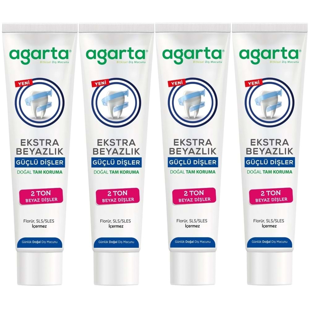 Agarta Doğal Tam koruma Diş Macunu 75 ML Ekstra Beyazlık Güçlü Dişler (Leke Önleyici) (4 Lü Set)