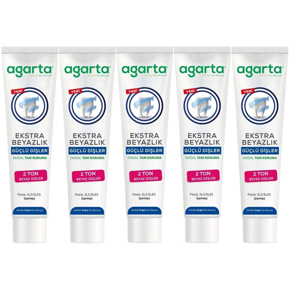 Agarta Doğal Tam koruma Diş Macunu 75 ML Ekstra Beyazlık Güçlü Dişler (Leke Önleyici) (5 Li Set)