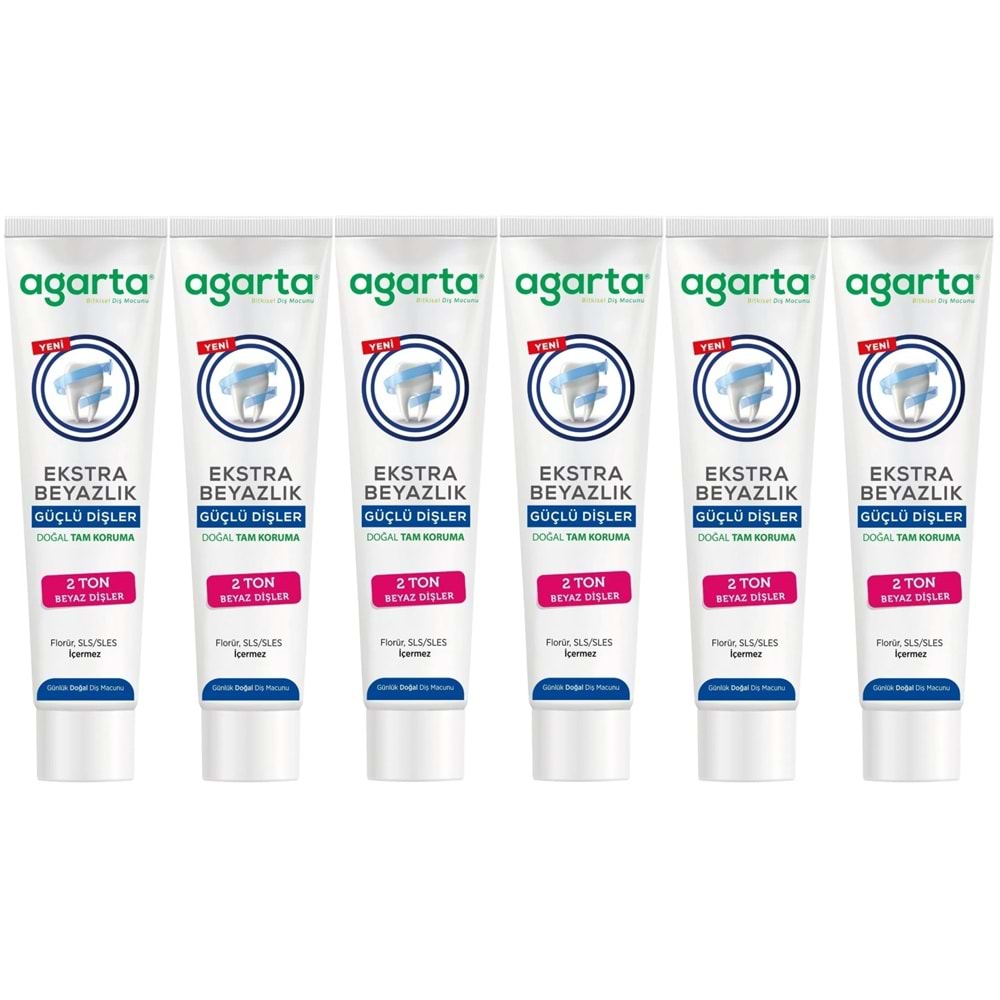 Agarta Doğal Tam koruma Diş Macunu 75 ML Ekstra Beyazlık Güçlü Dişler (Leke Önleyici) (6 Lı Set)
