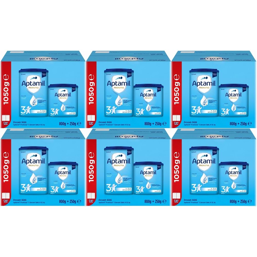 Nutrıcıa Aptamil Pronutra 1050GR (800+250GR) Devam Sütü No:3 (9-12 Ay) Avantaj Pk (6 Lı Set)