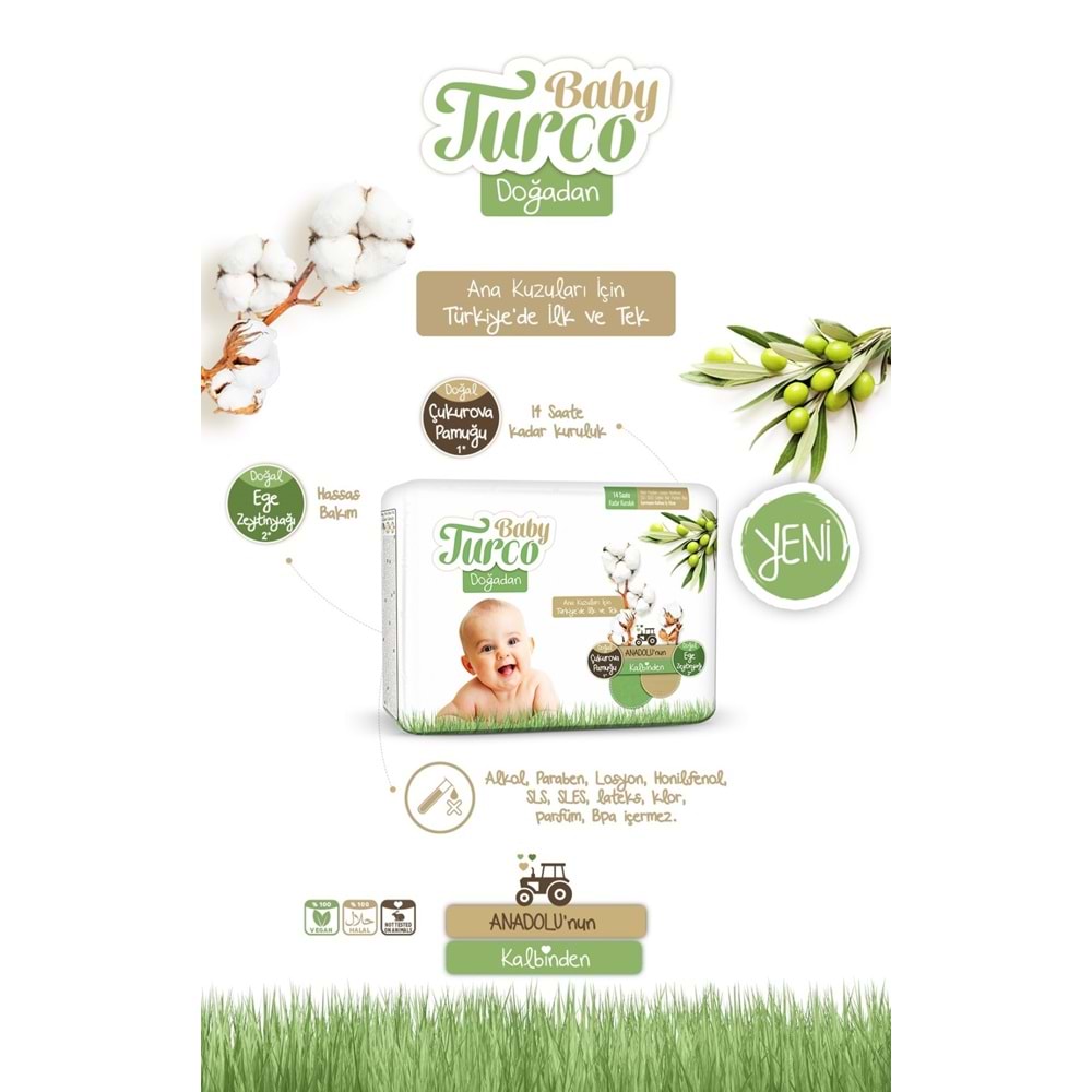 Baby Turco Bebek Bezi Doğadan 2 Beden 3-6 KG Mini 210 Adet Jumbo MeGa Pk
