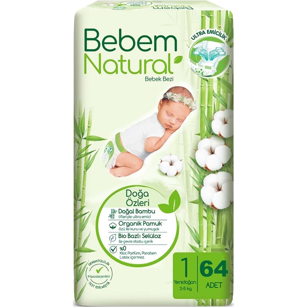Bebem Bebek Bezi Natural 1 Beden 2-5 KG Yenidoğan 256 Adet Avantaj Fırsat Pk