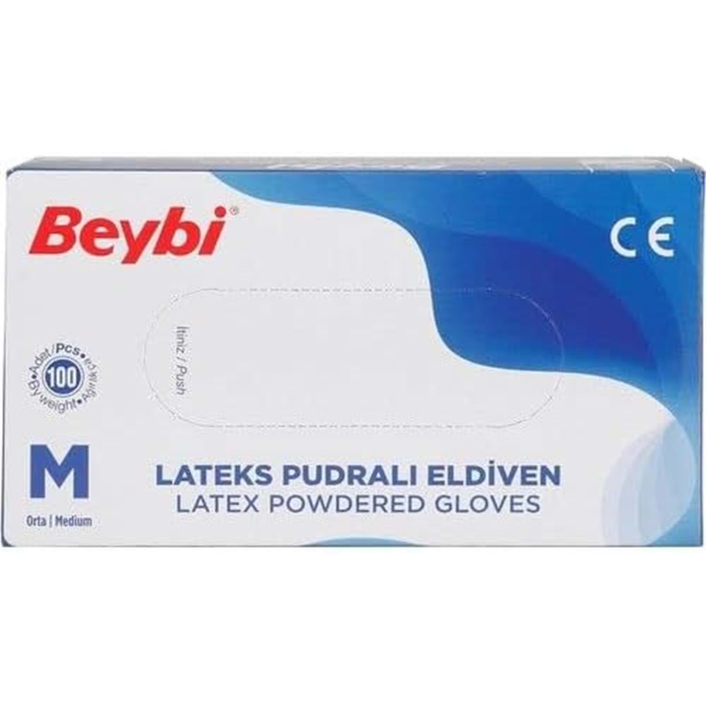 Beybi Lateks Pudralı Muayene Eldiveni M - Medium - Orta 200 Lü Set