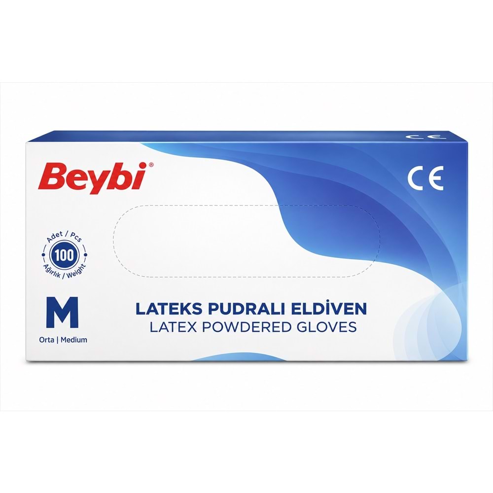 Beybi Lateks Pudralı Muayene Eldiveni M - Medium - Orta 900 Lü Set