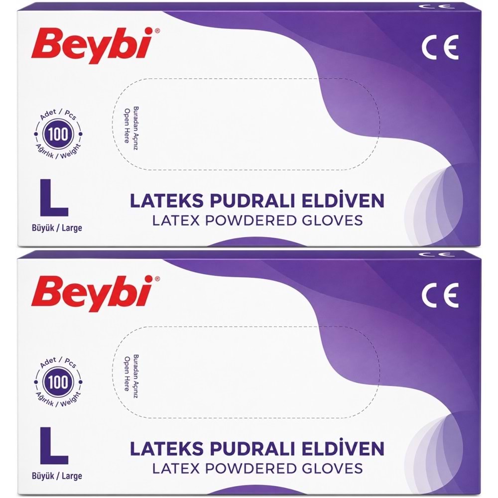 Beybi Lateks Pudralı Muayene Eldiveni L - Large - Büyük 200 Lü Set