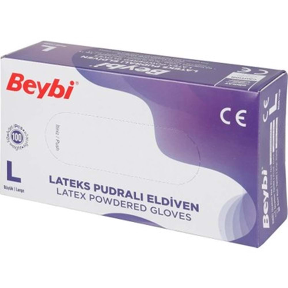 Beybi Lateks Pudralı Muayene Eldiveni L - Large - Büyük 300 Lü Set