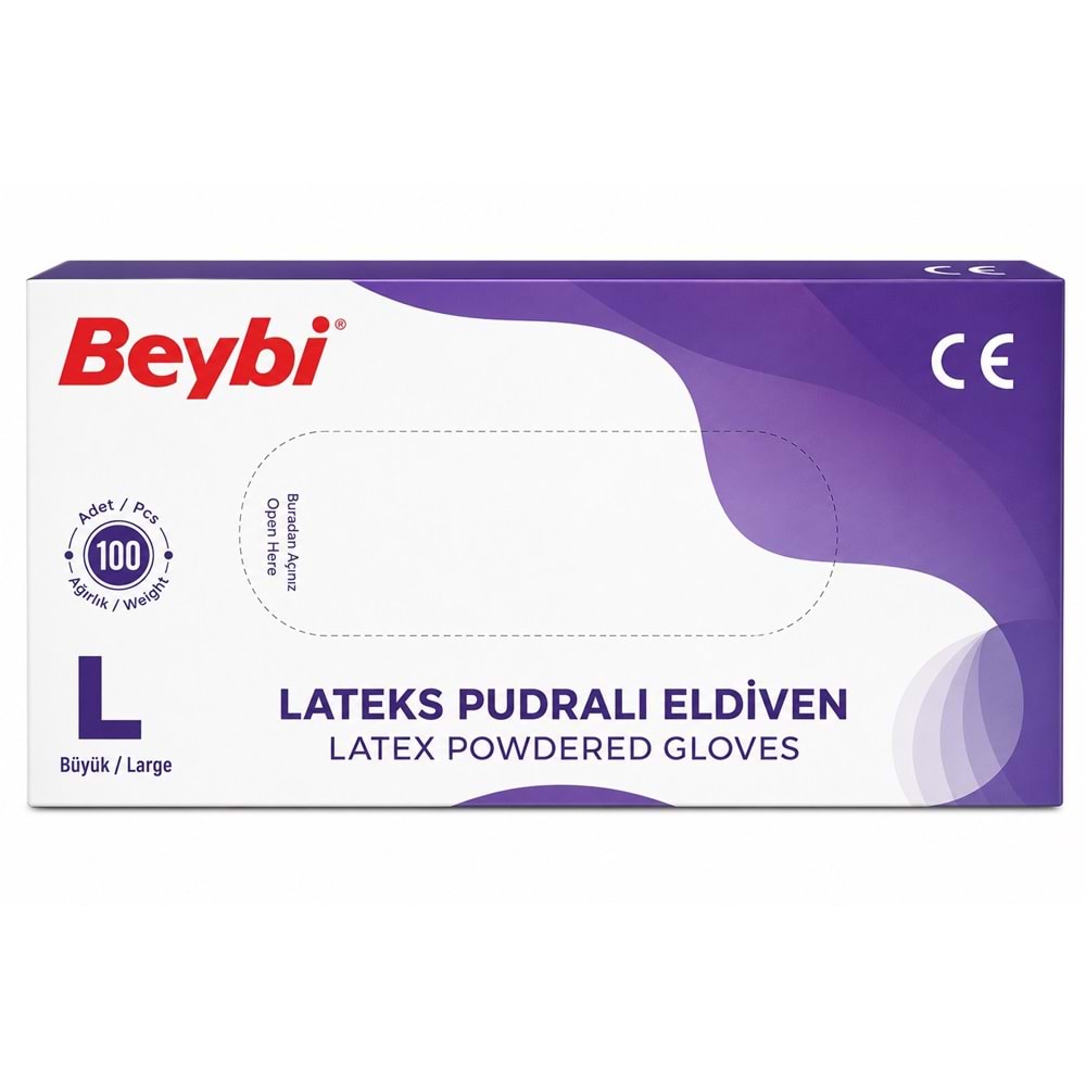 Beybi Lateks Pudralı Muayene Eldiveni L - Large - Büyük 300 Lü Set