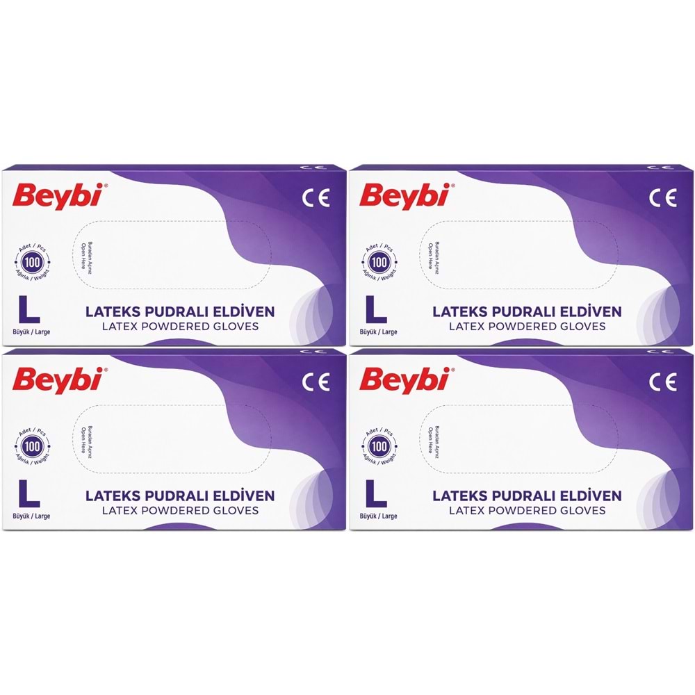 Beybi Lateks Pudralı Muayene Eldiveni L - Large - Büyük 400 Lü Set
