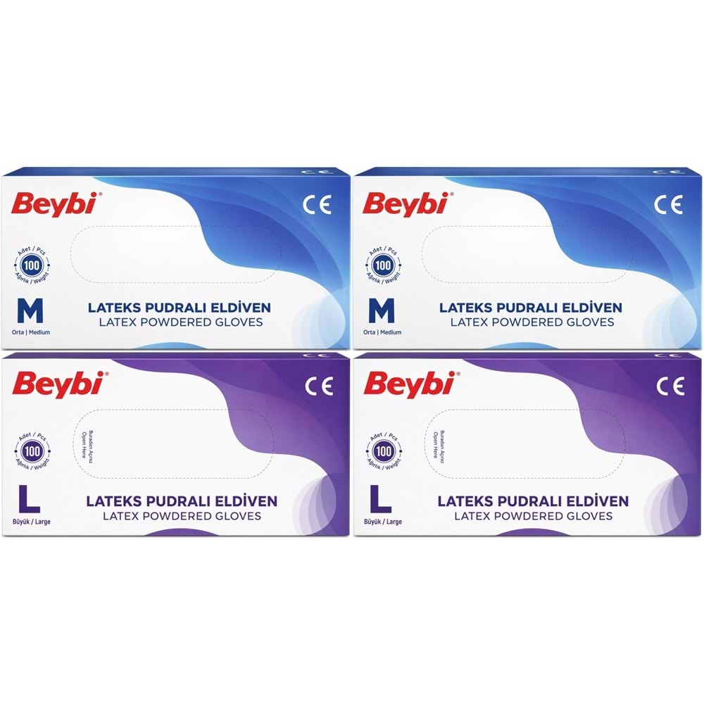 Beybi Lateks Pudralı Muayene Eldiveni M - Medium - Orta / L - Large - Büyük Karma 400 Lü Set