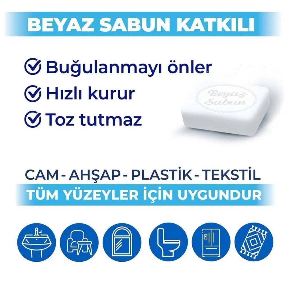Bingo Clean Yüzey Temizlik Havlusu 96 Yaprak Beyaz Sabun Plastik Kapaklı (12 Li Set) 1152 Yaprak