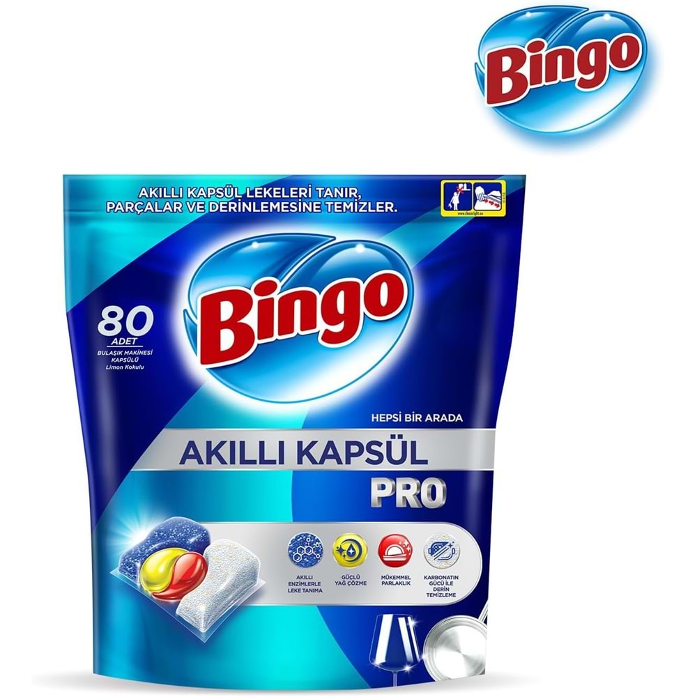 Bingo Akıllı Kapsül Pro Bulaşık Makinesi Deterjanı Tableti 160 Adet Limon Kokulu (2PK*80)