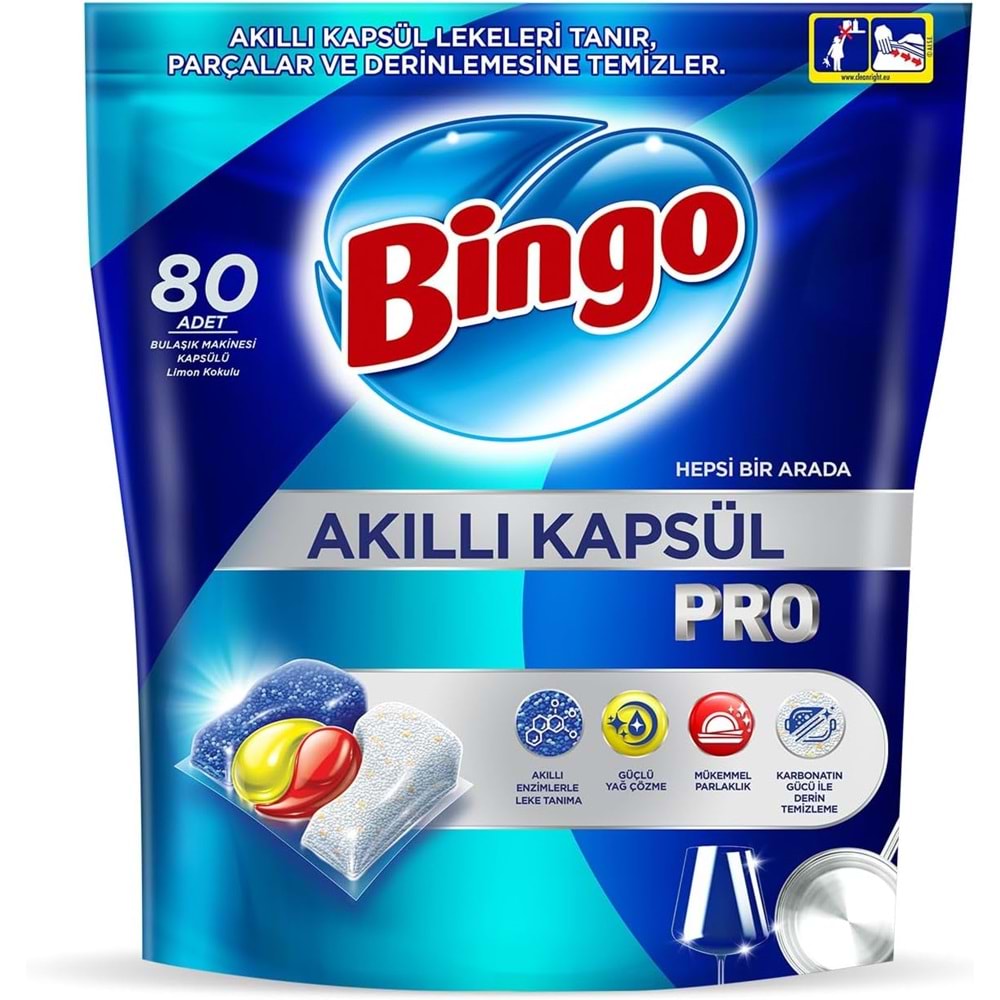 Bingo Akıllı Kapsül Pro Bulaşık Makinesi Deterjanı Tableti 240 Adet Limon Kokulu (3PK*80)