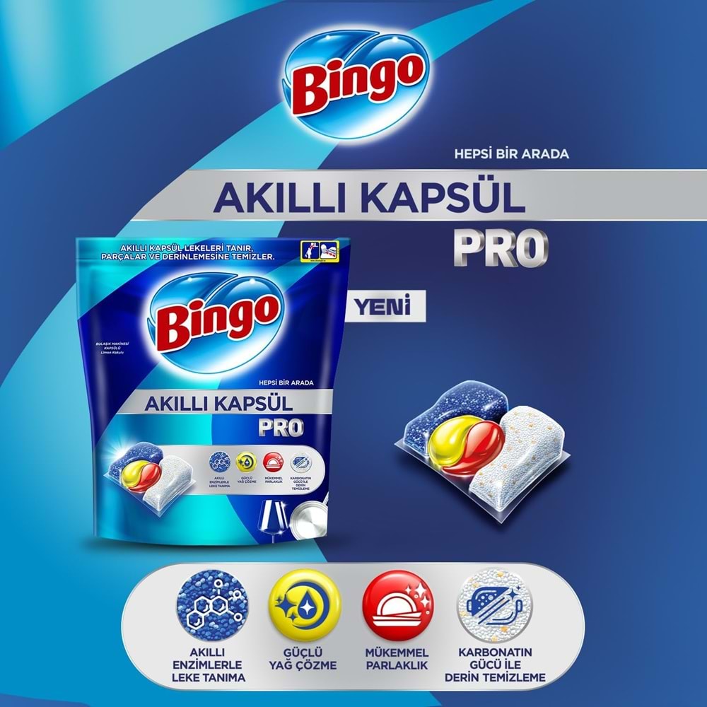 Bingo Akıllı Kapsül Pro Bulaşık Makinesi Deterjanı Tableti 240 Adet Limon Kokulu (3PK*80)