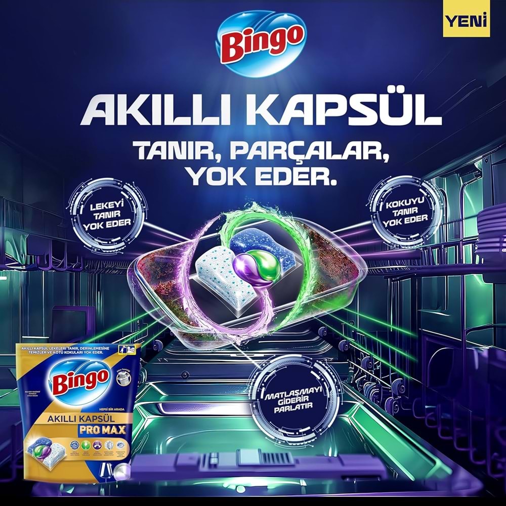 Bingo Akıllı Kapsül Pro Bulaşık Makinesi Deterjanı Tableti 480 Adet Limon Kokulu (6PK*80)