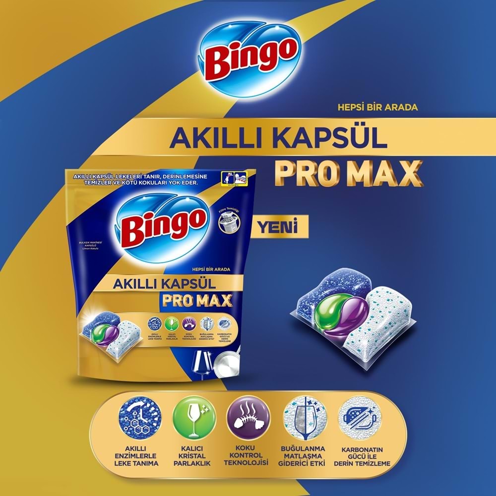 Bingo Akıllı Kapsül Pro Max Bulaşık Makinesi Deterjanı Tableti 120 Adet Limon Kokulu (2PK*60)