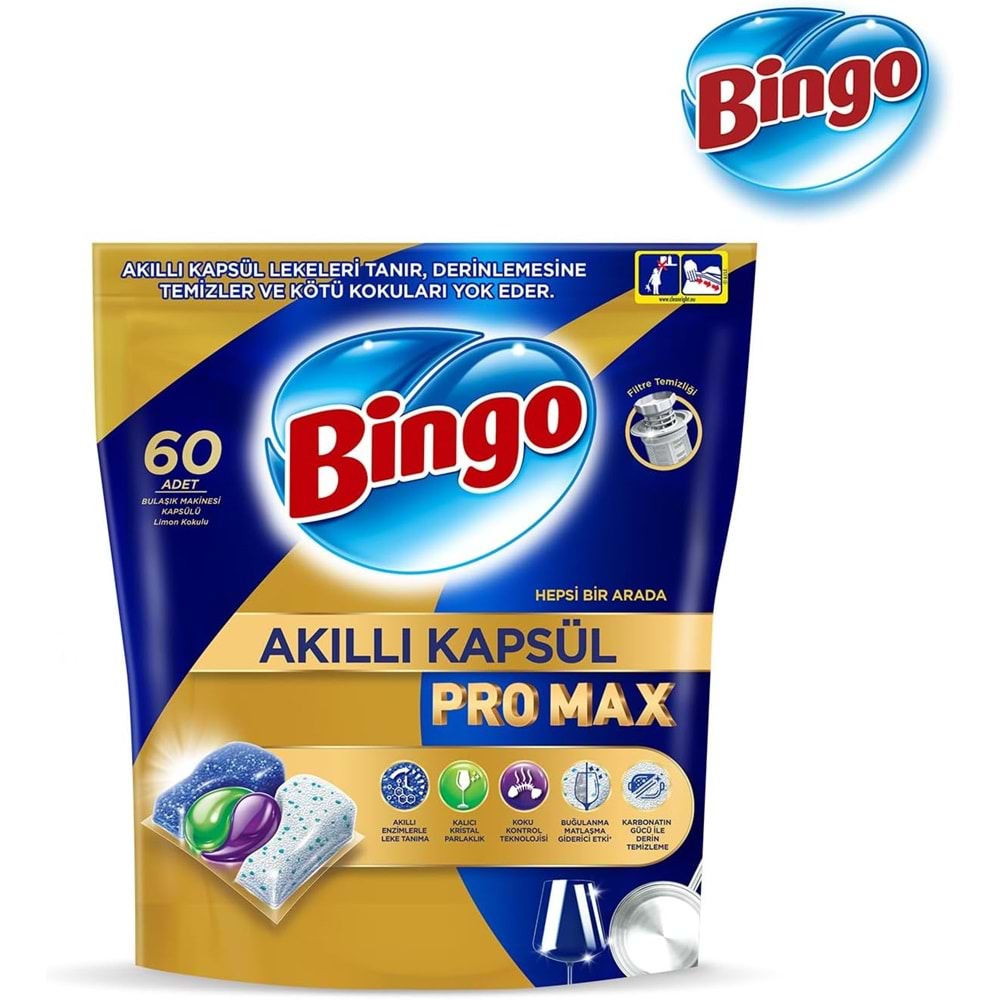 Bingo Akıllı Kapsül Pro Max Bulaşık Makinesi Deterjanı Tableti 360 Adet Limon Kokulu (6PK*60)