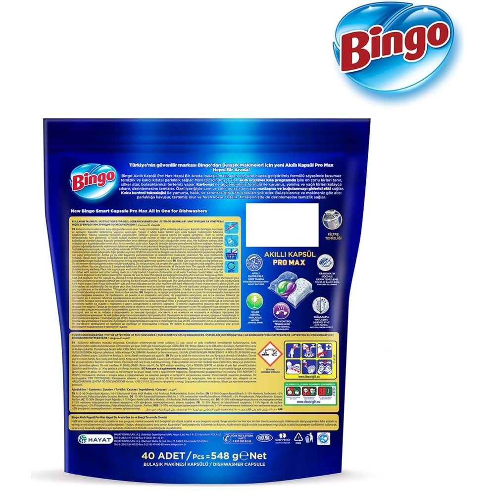 Bingo Akıllı Kapsül Pro Max Bulaşık Makinesi Deterjanı Tableti 200 Adet Limon Kokulu (5PK*40)
