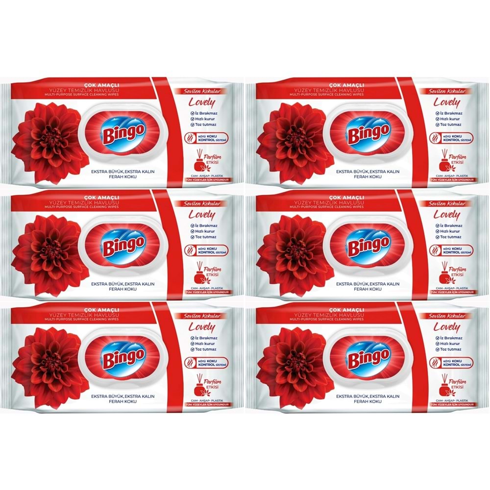 Bingo Clean Yüzey Temizlik Havlusu 96 Yaprak Sevilen Kokular Lovely - Gül (6 Lı Set) 576 Yaprak