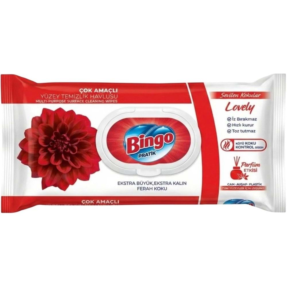 Bingo Clean Yüzey Temizlik Havlusu 96 Yaprak Sevilen Kokular Lovely - Gül (9 Lu Set) 864 Yaprak
