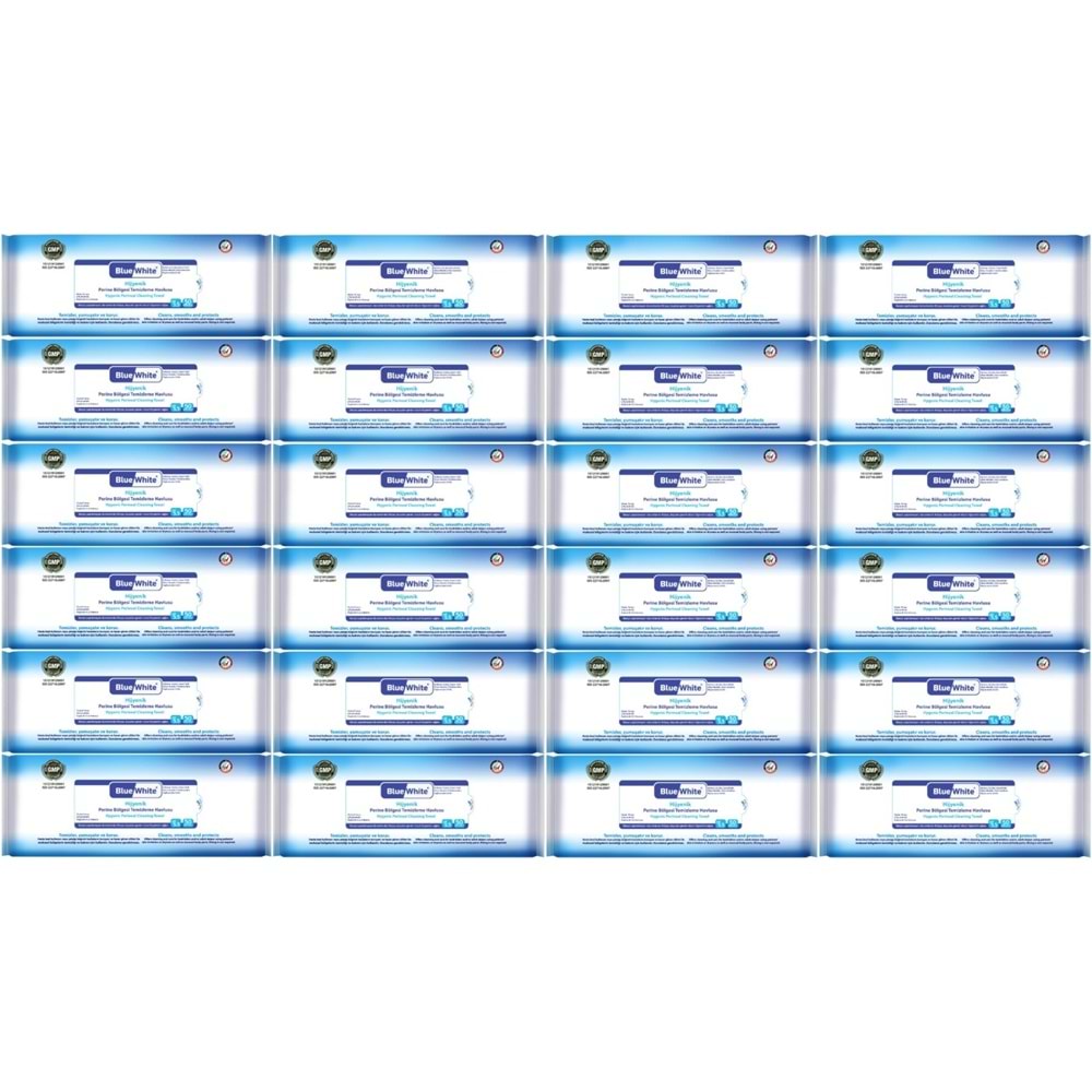 BlueWhite Yetişkin Perine Bölgesi Temizleme Mendil-Havlusu (24 Lü Set) 50 Yaprak Hijyenik