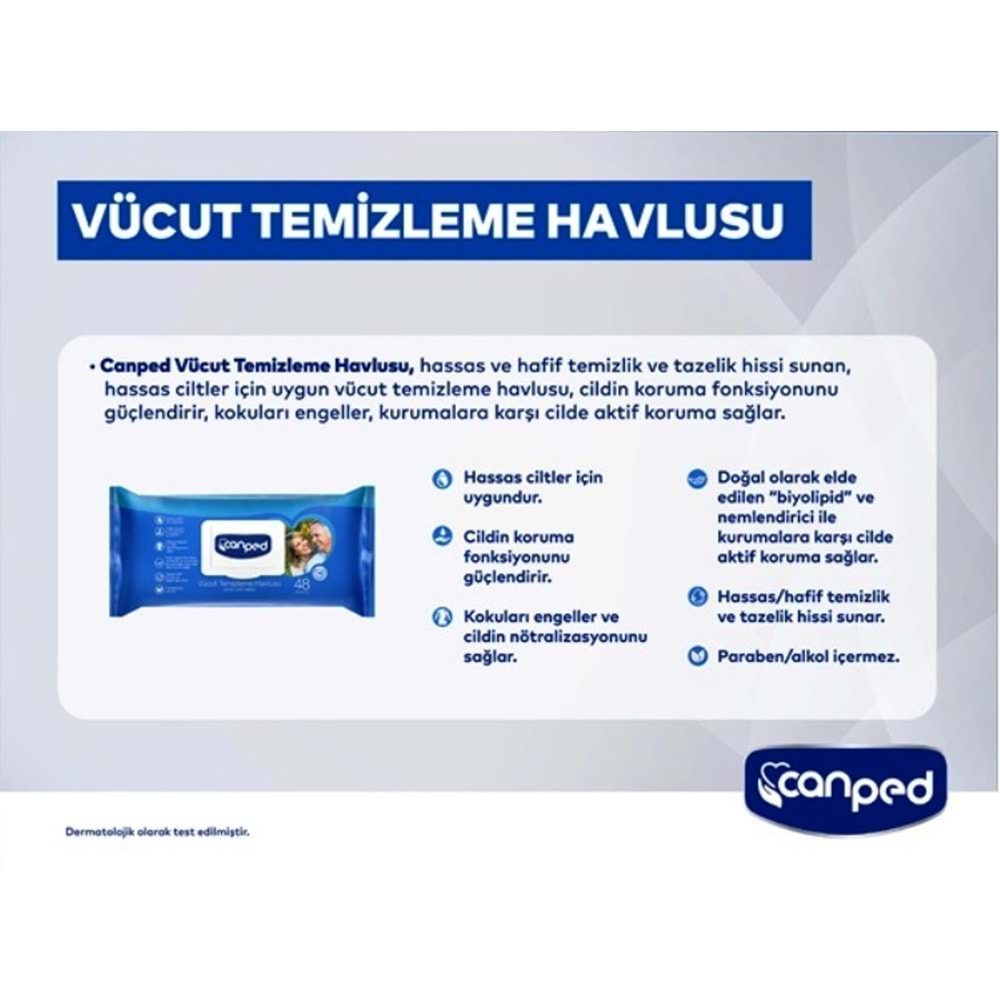 Canped Yetişkin Vücut Perine Temizleme Islak Mendil Havlu 48 Yaprak XL (24 Lü Set) Plastik Kapaklı