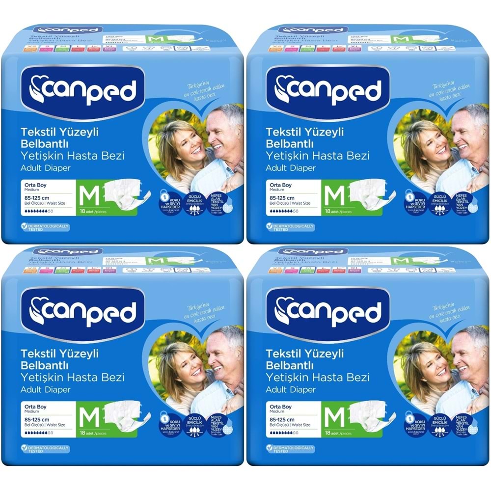 Canped Yetişkin Bezi Bel Bantlı Tekstil Yüzey M - Orta - Medium 72 Adet