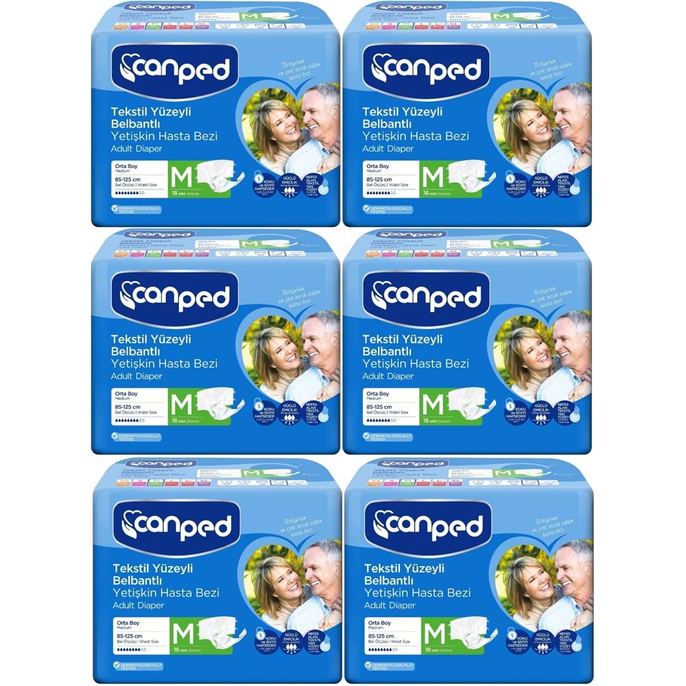 Canped Yetişkin Bezi Bel Bantlı Tekstil Yüzey M - Orta - Medium 108 Adet
