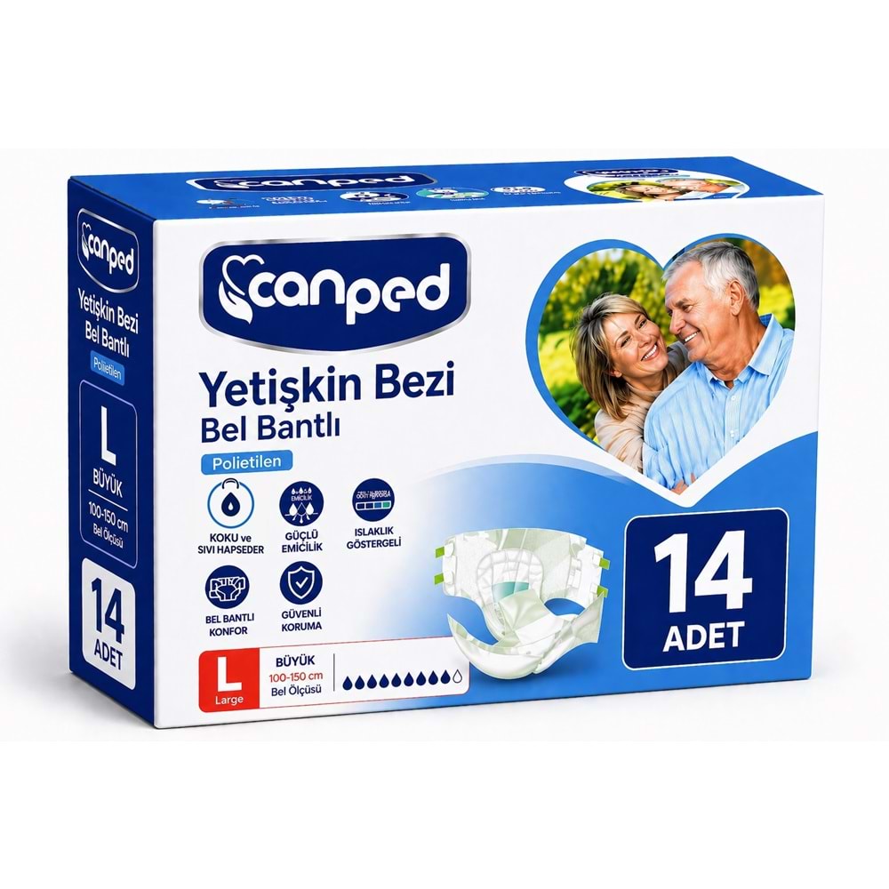 Canped Yetişkin Bezi Bel Bantlı Polietilen L - Büyük - Large 14 Adet