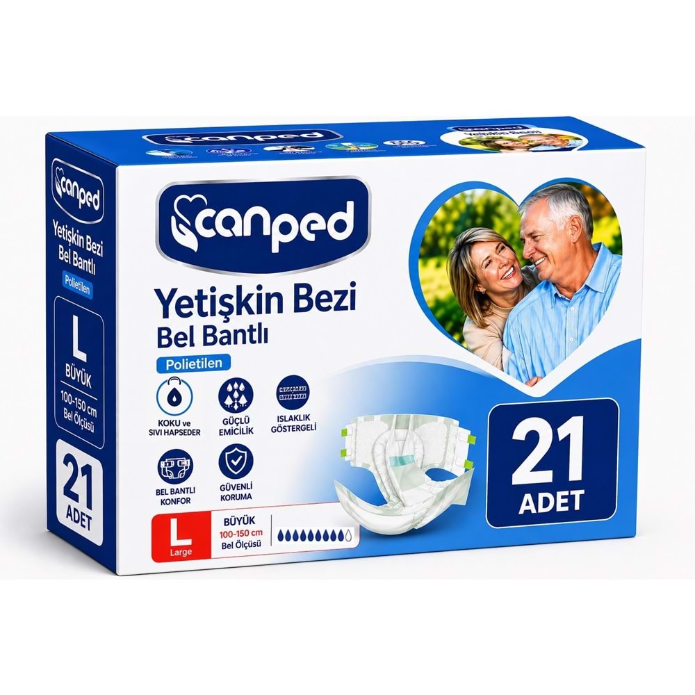 Canped Yetişkin Bezi Bel Bantlı Polietilen L - Büyük - Large 21 Adet