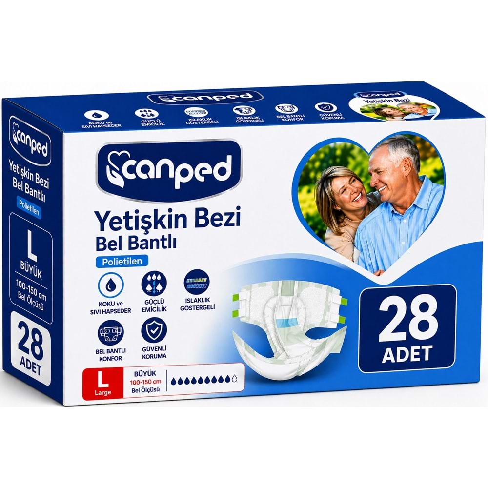 Canped Yetişkin Bezi Bel Bantlı Polietilen L - Büyük - Large 28 Adet