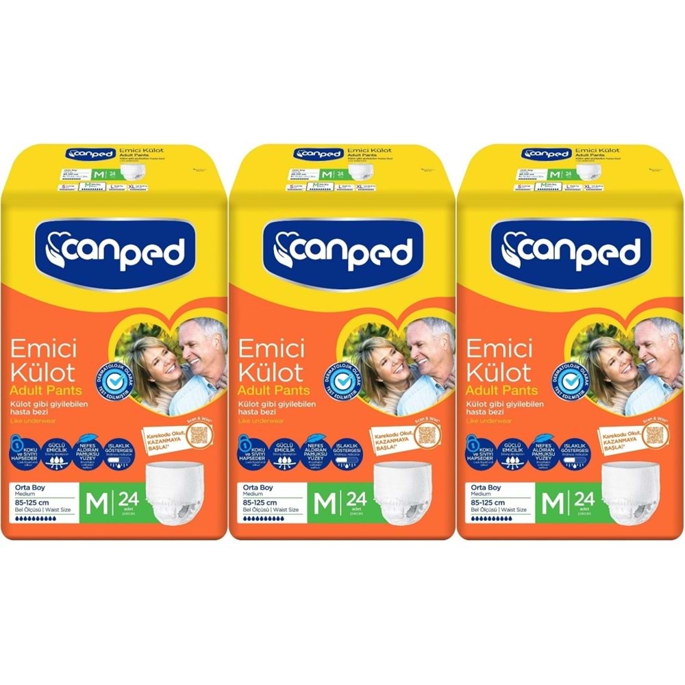 Canped Emici Külot Yetişkin Bezi M - Orta - Medium 72 Adet (3PK*24)