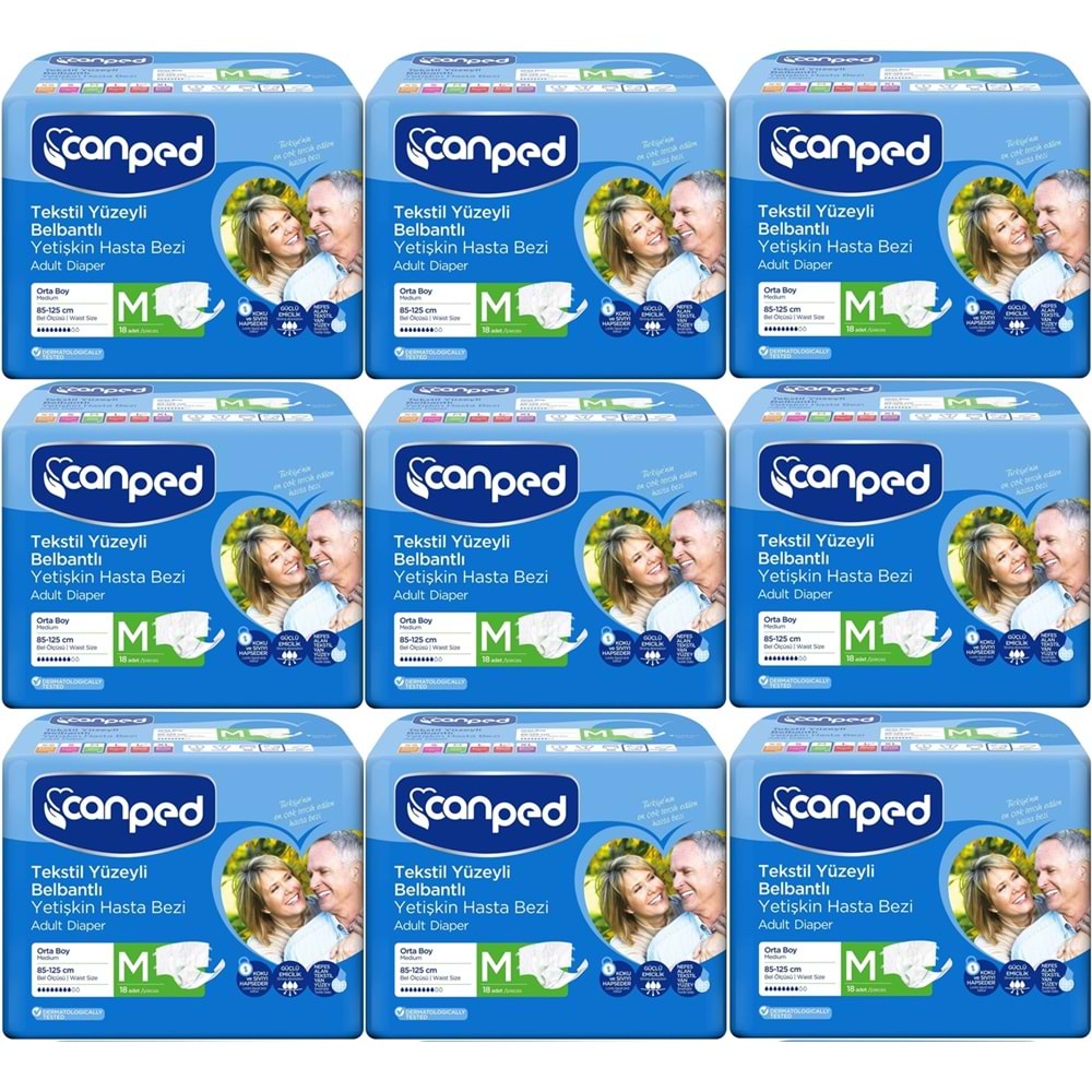 Canped Yetişkin Bezi Bel Bantlı Tekstil Yüzey M - Orta - Medium 162 Adet