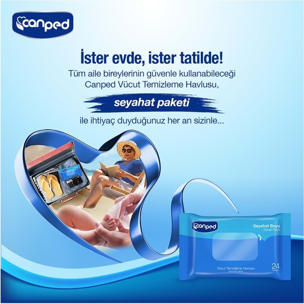 Canped Yetişkin Vücut Temizleme Islak Mendil Havlu 24 Yaprak Seyahat Boy 36 Lı Set (864 Yaprak)
