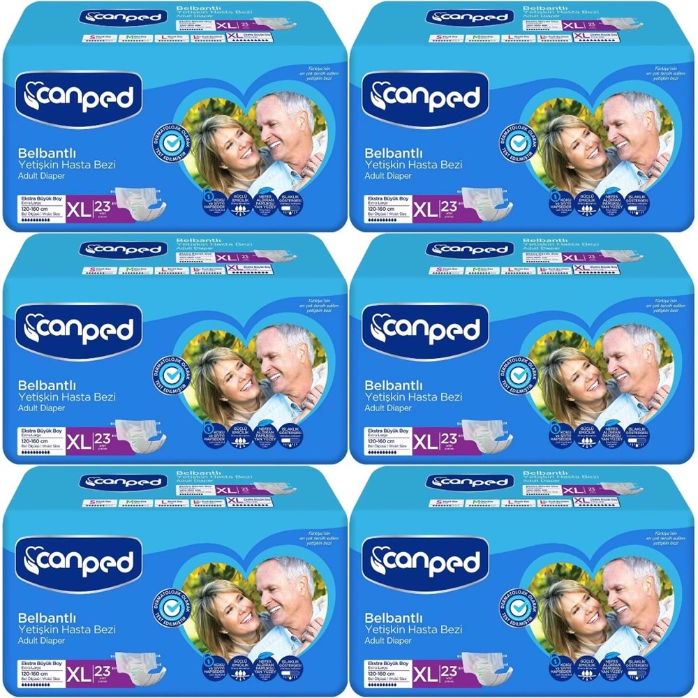 Canped Yetişkin Bezi Bel Bantlı Tekstil Yüzey XL - Ekstra Large - Extra Large 138 Adet