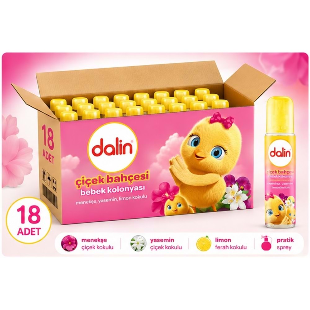 Dalin Bebek Kolonyası 150ML Çiçek Bahçesi (Menekşe-Yasemin-Limon Kokulu) (18 Li Set)