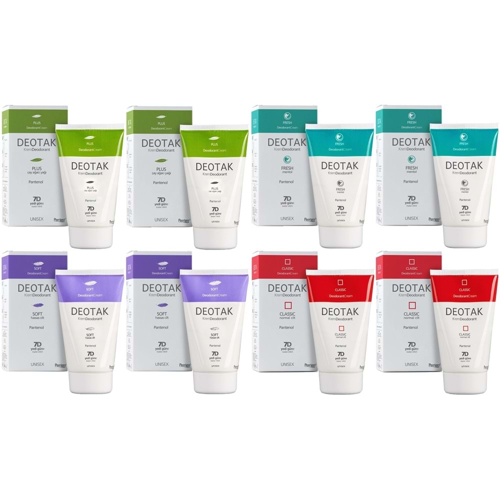 Deotak Krem Deodorant Unisex 35ML (Normal Cilt/Mentol/Hassas/Çay Ağacı Yağı) Karma (8 Li Set)