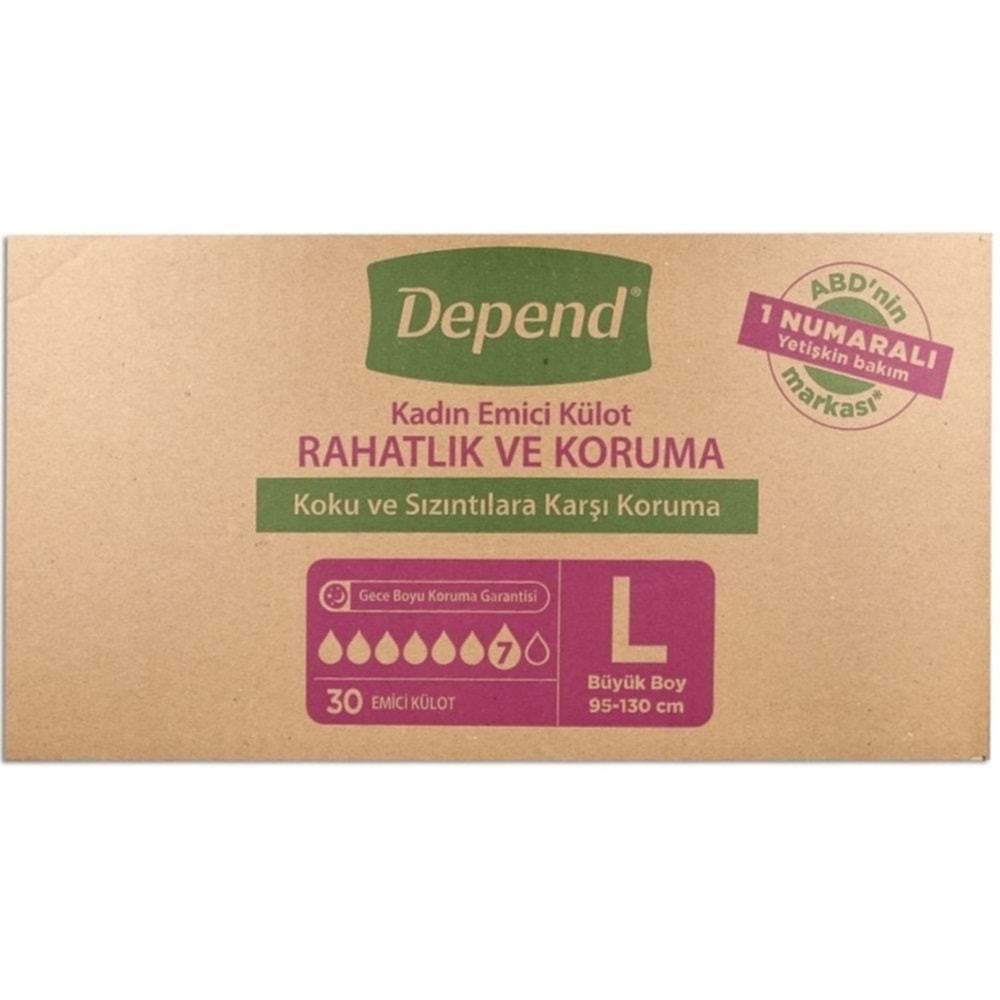 Depend Emici Külot Yetişkin Bezi Large - Büyük Kadın 120 Adet (4PK*30)