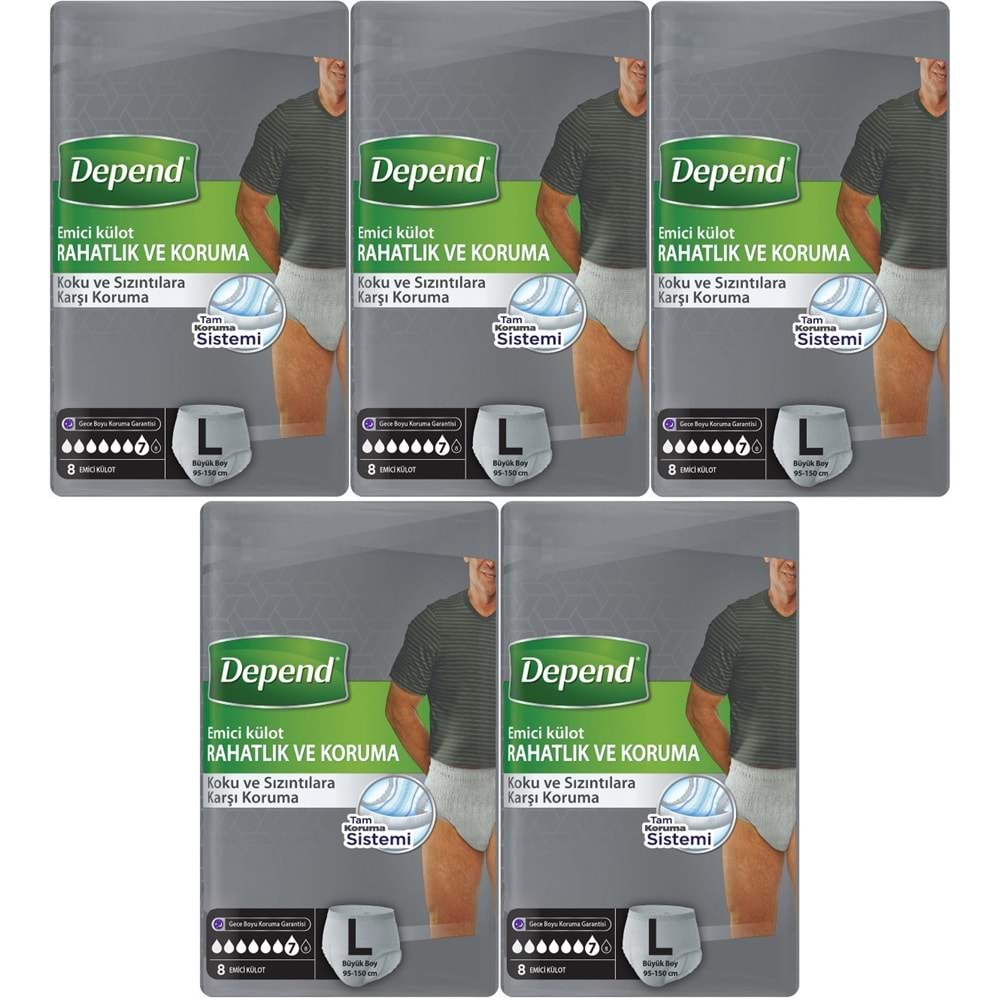 Depend Emici Külot Pants Yetişkin Bezi L - Büyük - Large Erkek 40 Adet (5PK*8)