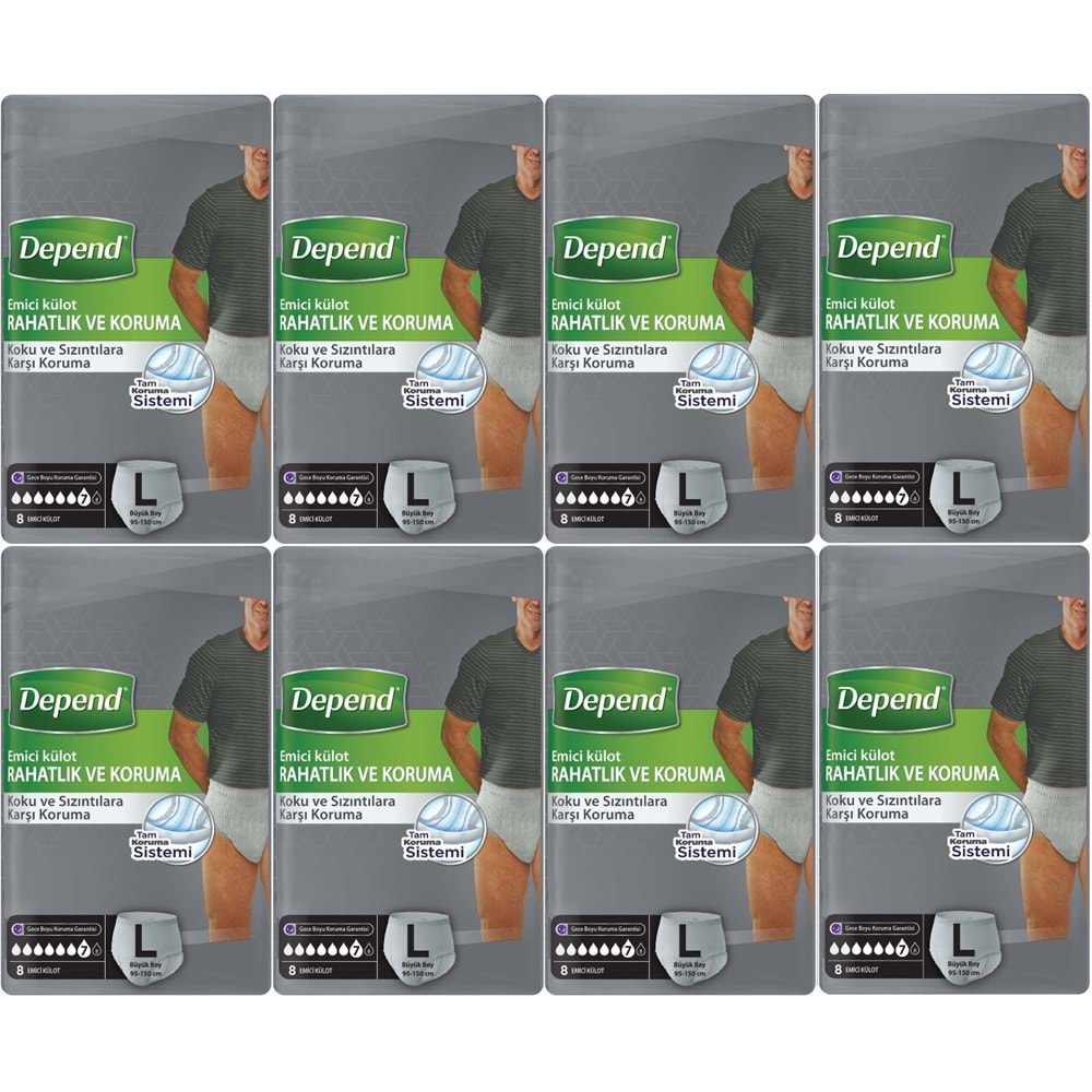 Depend Emici Külot Pants Yetişkin Bezi L - Büyük - Large Erkek 64 Adet (8PK*8)
