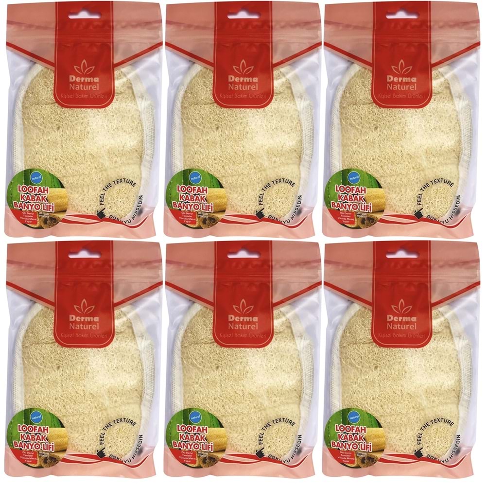Derma Naturel Loofah Kabak Banyo ve Yüz Lifi (15*24CM) MS-10 (6 Lı Set)