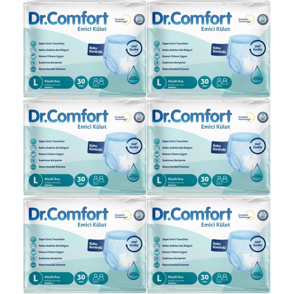 Dr.Comfort Yetişkin Bezi Emici Külot L-Büyük 180 Adet 6Pk x 30