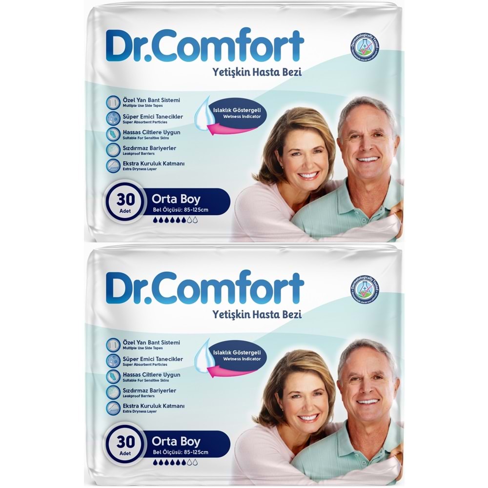 Dr.Comfort Yetişkin Bezi Bel Bantlı Tekstil Yüzeyli M - Orta - Medium 60 Adet