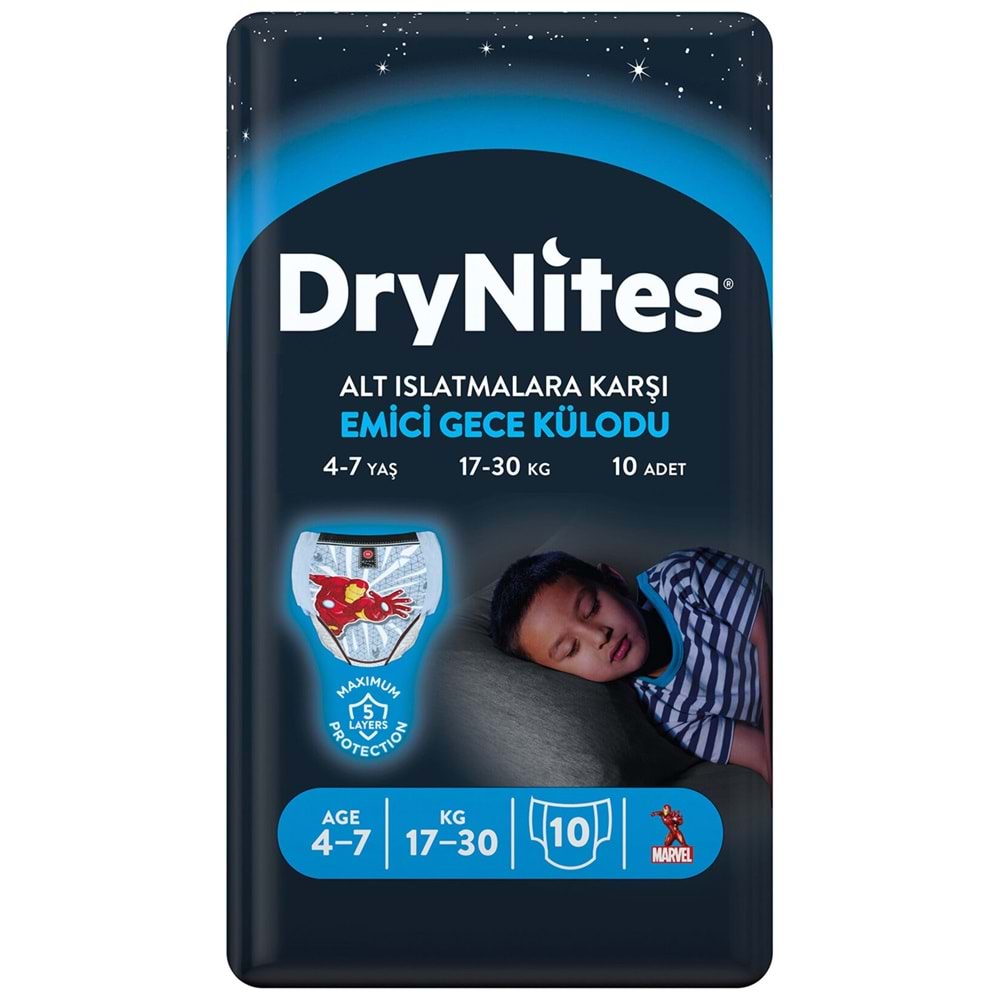 Drynites Emici Gece Külodu/Külot Bez Erkek 4-7 Yaş 17-30KG Small 20Adet 2PK*10 Alt Islatmalara Karşı